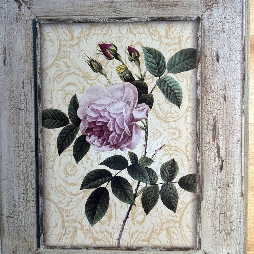 Vintage Distressed Floral Art Reproduction Pierre-Joseph Redoute Lavender Rose